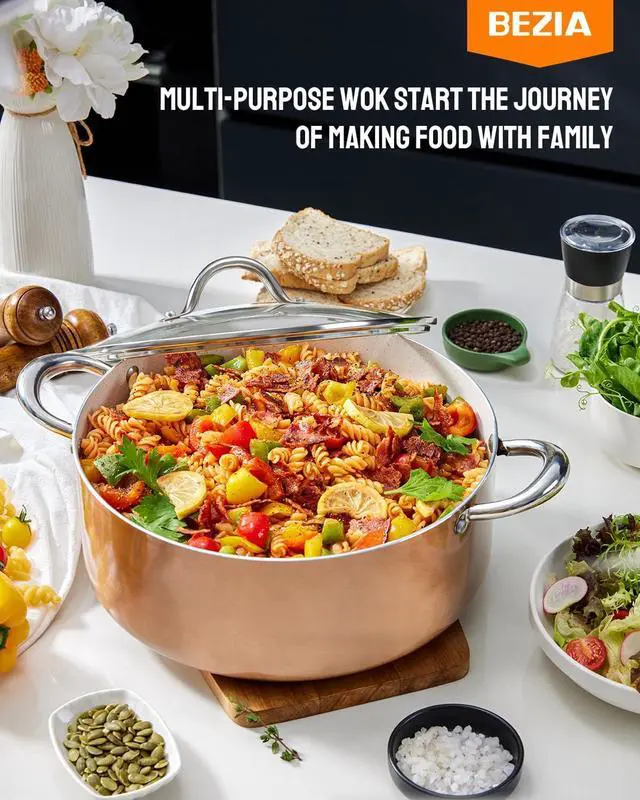 Alt view image 3 of 6 - Large 12 Quart Nonstick Cooking Pot with Lid, Induction Stock Pot, Soup Pot for All Stovetops, Non-toxic and Oven Safe, PFOA PFAS Free, Golden