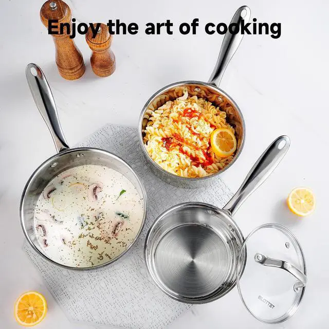 Alt view image 6 of 7 - 1Qt & 2Qt Stainless Steel Sauce Pan Set with Lid,4 Pcs Non Stick Saucepan,Small Kitchen Pots,Induction Compatible,PFOA FREE