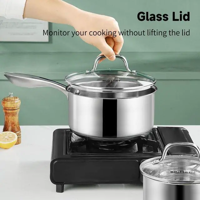 Alt view image 7 of 7 - 1Qt & 2Qt Stainless Steel Sauce Pan Set with Lid,4 Pcs Non Stick Saucepan,Small Kitchen Pots,Induction Compatible,PFOA FREE