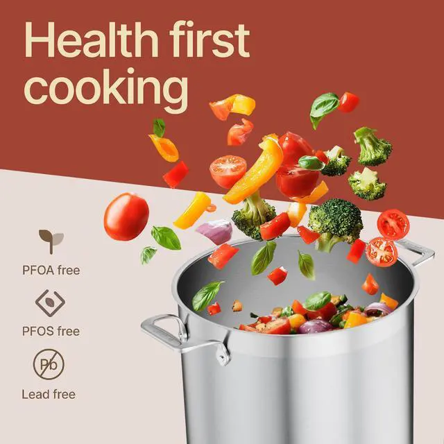 Alt view image 4 of 7 - Stainless Steel Stockpot with Lid 16 Quart, Durable 18/8 Stainless Steel, Impact-Bonded Base for Even Heating, Riveted Handles, Oven & All Stove Compatible, Safe Up To 500°F (260°C)