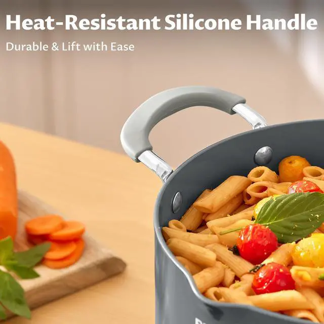 Alt view image 3 of 7 - 6 Quart Nonstick Stock Pot with Lid, PFAS-Free Ceramic Soup Pot, Multipurpose Pasta Pot with Strainer Lid, Induction Cooking Pot, Silicone Handle, Compatible with All Cooktops, Dishwasher Safe