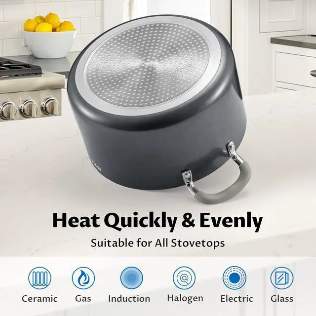 Alt view image 5 of 7 - 6 Quart Nonstick Stock Pot with Lid, PFAS-Free Ceramic Soup Pot, Multipurpose Pasta Pot with Strainer Lid, Induction Cooking Pot, Silicone Handle, Compatible with All Cooktops, Dishwasher Safe