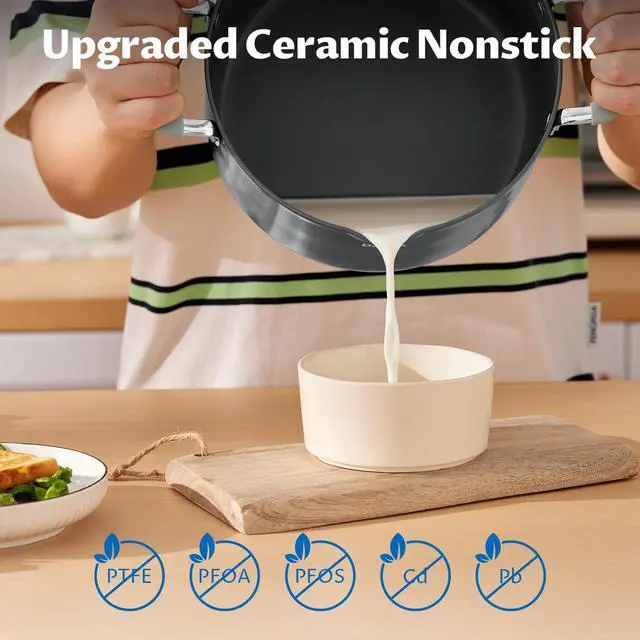 Alt view image 4 of 7 - 6 Quart Nonstick Stock Pot with Lid, PFAS-Free Ceramic Soup Pot, Multipurpose Pasta Pot with Strainer Lid, Induction Cooking Pot, Silicone Handle, Compatible with All Cooktops, Dishwasher Safe
