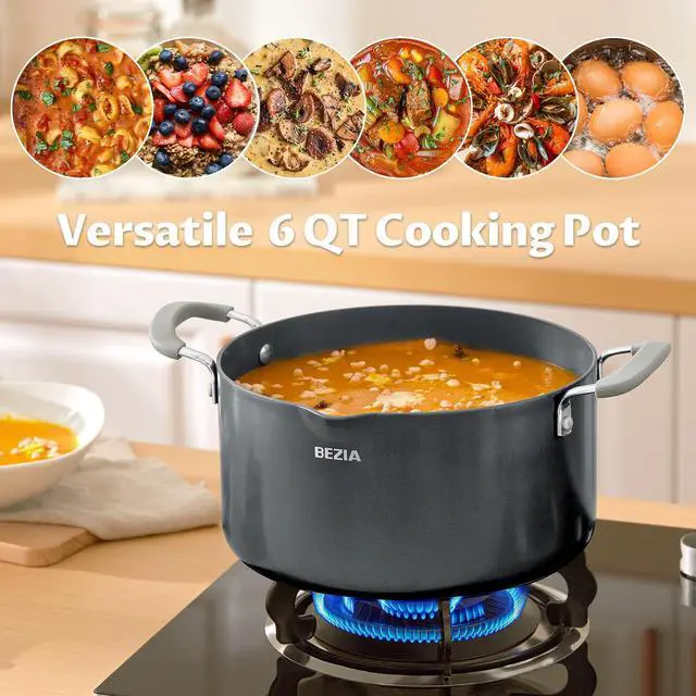 Alt view image 7 of 7 - 6 Quart Nonstick Stock Pot with Lid, PFAS-Free Ceramic Soup Pot, Multipurpose Pasta Pot with Strainer Lid, Induction Cooking Pot, Silicone Handle, Compatible with All Cooktops, Dishwasher Safe