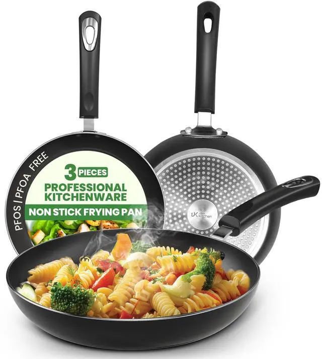 Main image of Nonstick Cookware 3 Piece Omelette Pan Skillet Set, Nonstick Frying Pans with Induction Bottom, 8, 9.5 & 11 Inches Frying Pans with Bakelite Handles, PFOA Free, Grey