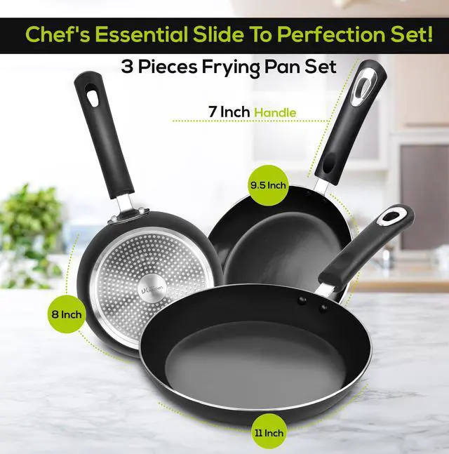 Alt view image 2 of 6 - Nonstick Cookware 3 Piece Omelette Pan Skillet Set, Nonstick Frying Pans with Induction Bottom, 8, 9.5 & 11 Inches Frying Pans with Bakelite Handles, PFOA Free, Grey