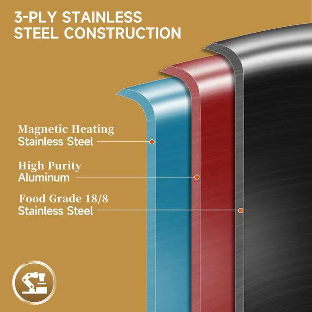 Alt view image 2 of 6 - 13 Inch Stainless Steel Paella Pan with Lid, Large Frying Pan Skillet with Double Riveted Handles, Wide Shallow Paellera for Stovetop, Induction Compatible, Oven Safe, Dishwasher Safe