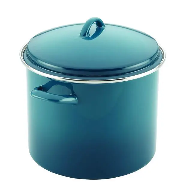 Alt view image 4 of 4 - Enamel on Steel Stock Pot/Stockpot with Lid, 12 Quart, Marine Blue