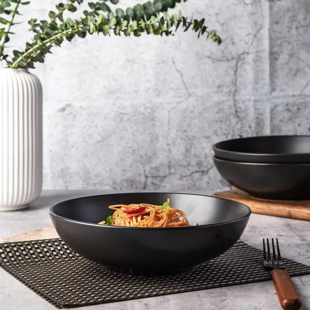 Alt view image 3 of 7 - 8.75 Large Pasta Bowls, 42 ounce Deep Stoneware Bowls Set of 4 for Kitchen, Wide Bowl for Pasta/Salad/Fruit/Oatmeal/Soup, Microwave&Dishwasher Safe-Matte Black