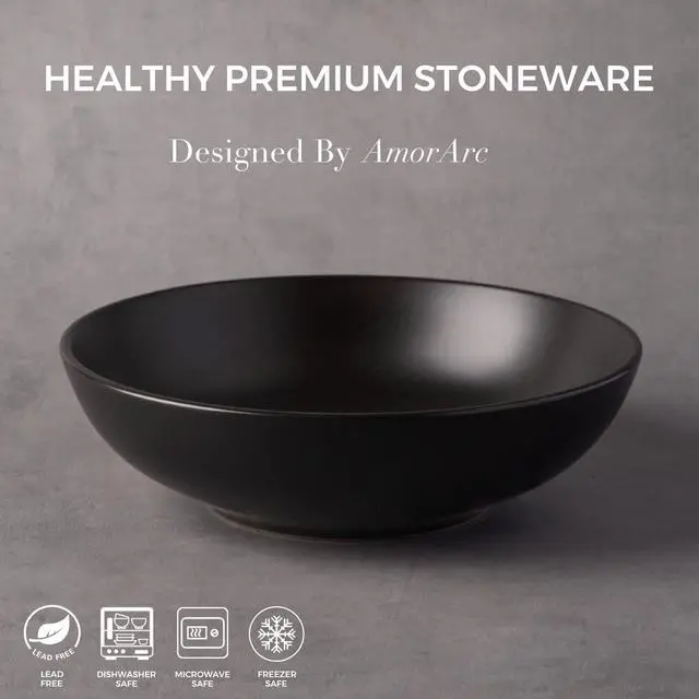 Alt view image 6 of 7 - 8.75 Large Pasta Bowls, 42 ounce Deep Stoneware Bowls Set of 4 for Kitchen, Wide Bowl for Pasta/Salad/Fruit/Oatmeal/Soup, Microwave&Dishwasher Safe-Matte Black