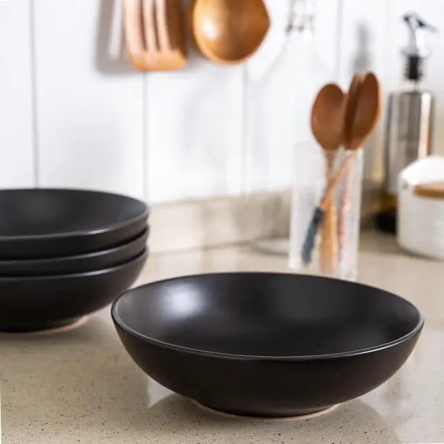 Alt view image 7 of 7 - 8.75 Large Pasta Bowls, 42 ounce Deep Stoneware Bowls Set of 4 for Kitchen, Wide Bowl for Pasta/Salad/Fruit/Oatmeal/Soup, Microwave&Dishwasher Safe-Matte Black