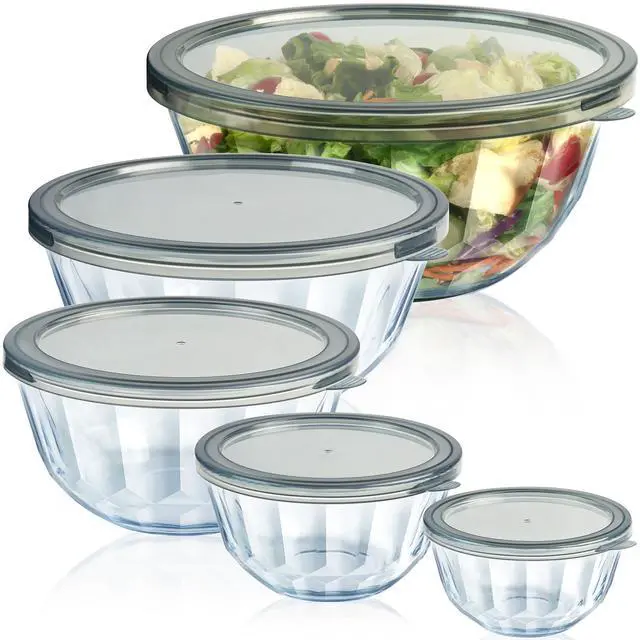 Main image of Mixing Bowls with Airtight Lids Sets, 5 Packs Thick Glass Nesting Bowls for Kitchen Baking, Meal Prepping, Bpa Free, Dishwasher Safe, 0.5/0.8/1.6/2.7/4.4 Qt