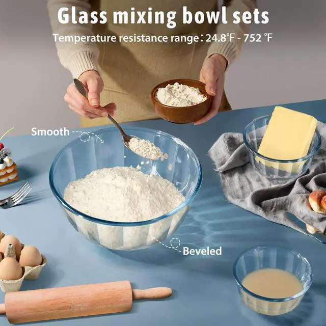 Alt view image 2 of 7 - Mixing Bowls with Airtight Lids Sets, 5 Packs Thick Glass Nesting Bowls for Kitchen Baking, Meal Prepping, Bpa Free, Dishwasher Safe, 0.5/0.8/1.6/2.7/4.4 Qt
