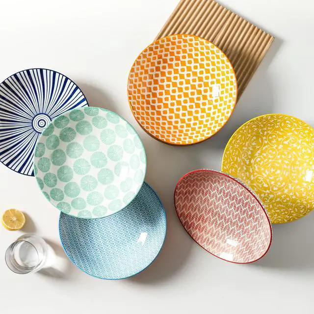 Alt view image 3 of 7 - Porcelain 40oz Large Bowls 9 inch Big Pasta Salad Bowls, Microwave and Oven Safe, Colorful, Set of 6