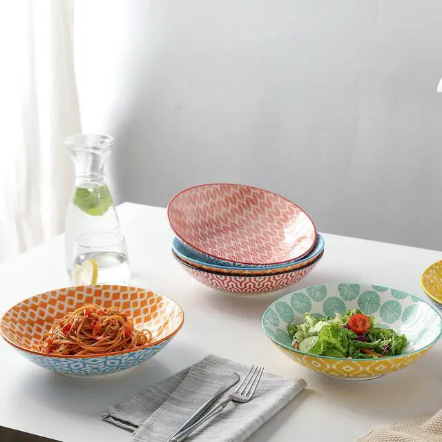 Alt view image 4 of 7 - Porcelain 40oz Large Bowls 9 inch Big Pasta Salad Bowls, Microwave and Oven Safe, Colorful, Set of 6