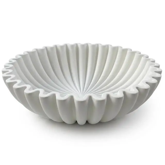 Main image of Large Decorative Bowl - White Decorative Bowls for Home Decor - Organic Modern Home Decor Bowl - Concrete Ruffle Bowl Decor - Fluted Bowl - Scalloped Bowl