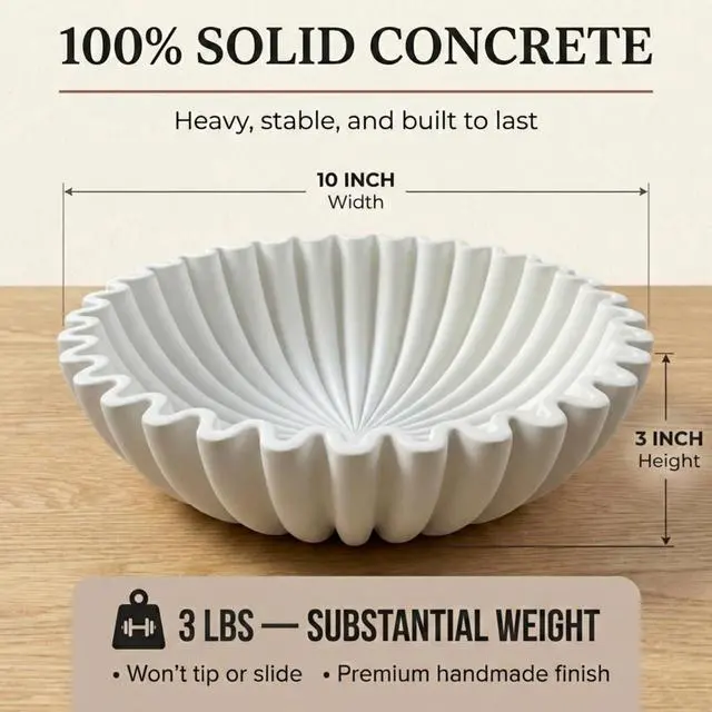 Alt view image 4 of 7 - Large Decorative Bowl - White Decorative Bowls for Home Decor - Organic Modern Home Decor Bowl - Concrete Ruffle Bowl Decor - Fluted Bowl - Scalloped Bowl
