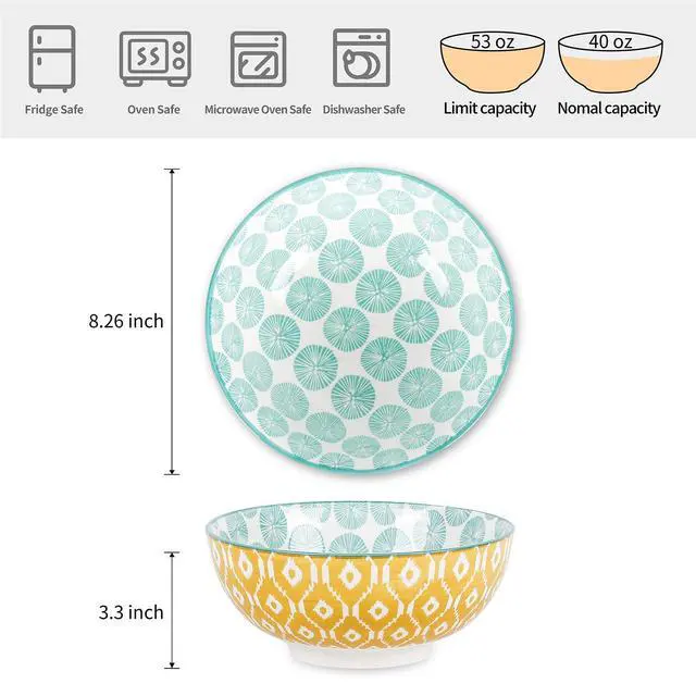 Alt view image 2 of 7 - Ceramic Large Salad Bowls Set, 53 OZ Pho Bowls 8 Inch Soup Bowls for Kitchen, Large Serving Bowls for Ramen Pasta Fruit Dinner, Stackable & Sturdy, Set of 3, Assorted Colors