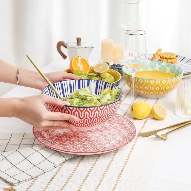 Alt view image 3 of 7 - Ceramic Large Salad Bowls Set, 53 OZ Pho Bowls 8 Inch Soup Bowls for Kitchen, Large Serving Bowls for Ramen Pasta Fruit Dinner, Stackable & Sturdy, Set of 3, Assorted Colors