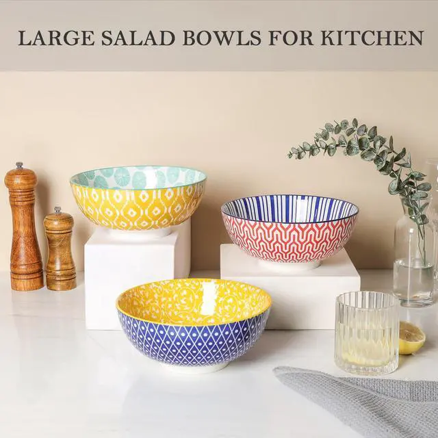 Alt view image 4 of 7 - Ceramic Large Salad Bowls Set, 53 OZ Pho Bowls 8 Inch Soup Bowls for Kitchen, Large Serving Bowls for Ramen Pasta Fruit Dinner, Stackable & Sturdy, Set of 3, Assorted Colors