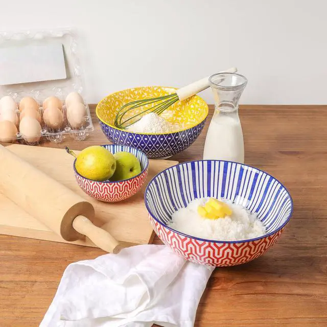 Alt view image 5 of 7 - Ceramic Large Salad Bowls Set, 53 OZ Pho Bowls 8 Inch Soup Bowls for Kitchen, Large Serving Bowls for Ramen Pasta Fruit Dinner, Stackable & Sturdy, Set of 3, Assorted Colors