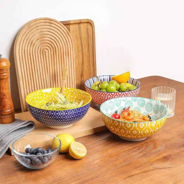 Alt view image 7 of 7 - Ceramic Large Salad Bowls Set, 53 OZ Pho Bowls 8 Inch Soup Bowls for Kitchen, Large Serving Bowls for Ramen Pasta Fruit Dinner, Stackable & Sturdy, Set of 3, Assorted Colors
