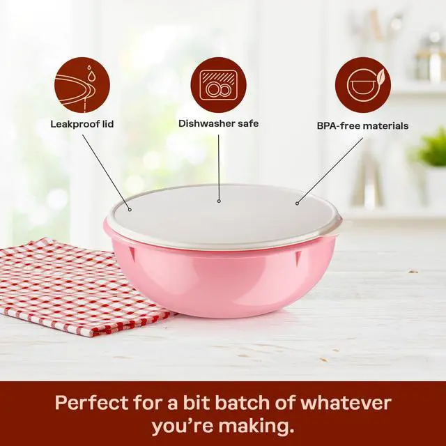 Alt view image 4 of 6 - Fix-N-Mix 1.7 Gallon Mixing Bowl with Lid, Pink Vintage Color, Dishwasher Safe and BPA Free (6.5 L)