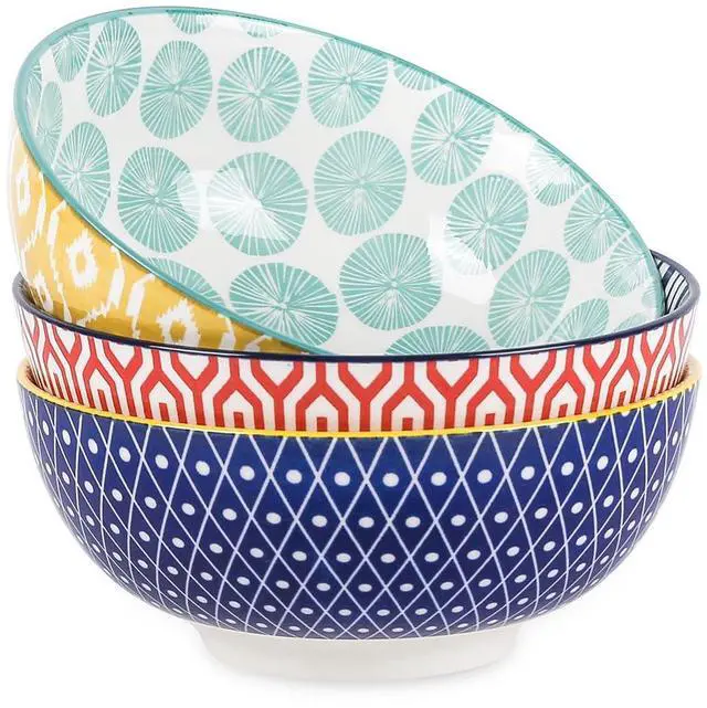 Main image of Ceramic Large Salad Bowls Set, 53 OZ Pho Bowls 8 Inch Soup Bowls for Kitchen, Large Serving Bowls for Ramen Pasta Fruit Dinner, Stackable & Sturdy, Set of 3, Assorted Colors