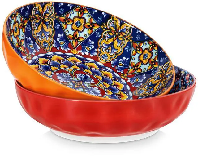 Main image of Large Serving Bowls, 78 Oz Extra Large Salad Bowls Set of 2, Bohemian Decorative Bowls for Salad, Fruit, Pasta and Dinner, Serving Dishes Set for Party, Dishwasher & Microwave SafeRed