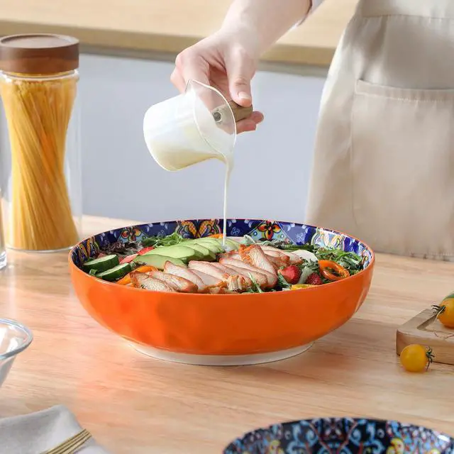 Alt view image 5 of 7 - Large Serving Bowls, 78 Oz Extra Large Salad Bowls Set of 2, Bohemian Decorative Bowls for Salad, Fruit, Pasta and Dinner, Serving Dishes Set for Party, Dishwasher & Microwave SafeRed