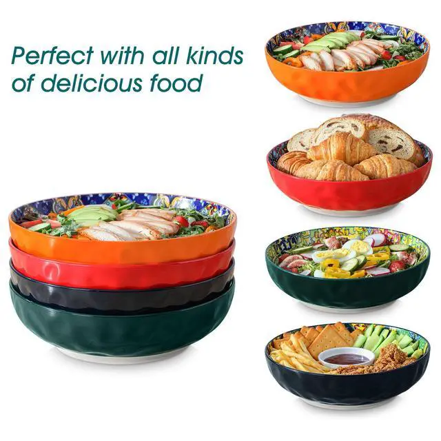 Alt view image 7 of 7 - Large Serving Bowls, 78 Oz Extra Large Salad Bowls Set of 2, Bohemian Decorative Bowls for Salad, Fruit, Pasta and Dinner, Serving Dishes Set for Party, Dishwasher & Microwave SafeRed