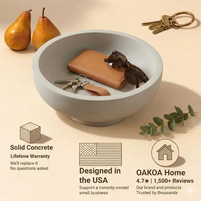 Alt view image 2 of 7 - Concrete Fruit Bowl for Kitchen Counter - Large Decorative Bowls for Home Decor - Modern Key Bowl for Entryway Table - Footed Pedestal Bowl for Keys