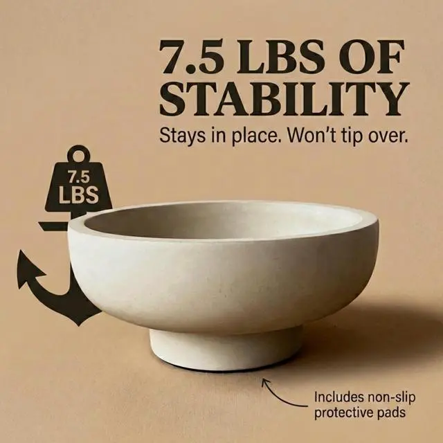 Alt view image 4 of 7 - Concrete Fruit Bowl for Kitchen Counter - Large Decorative Bowls for Home Decor - Modern Key Bowl for Entryway Table - Footed Pedestal Bowl for Keys