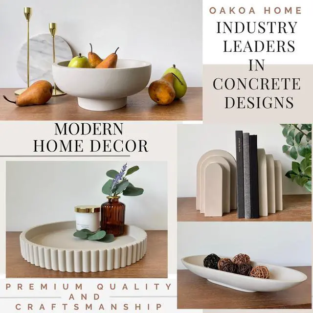 Alt view image 3 of 7 - Concrete Fruit Bowl for Kitchen Counter - Large Decorative Bowls for Home Decor - Modern Key Bowl for Entryway Table - Footed Pedestal Bowl for Keys