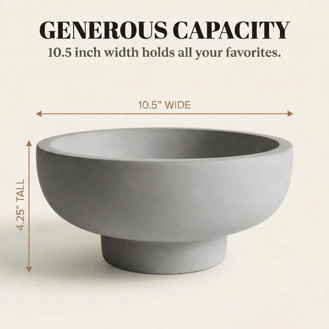 Alt view image 5 of 7 - Concrete Fruit Bowl for Kitchen Counter - Large Decorative Bowls for Home Decor - Modern Key Bowl for Entryway Table - Footed Pedestal Bowl for Keys