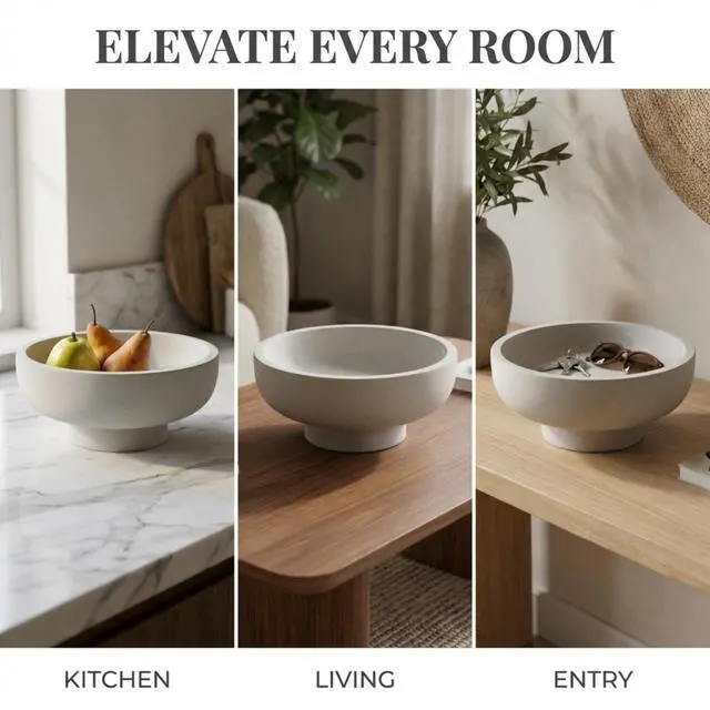 Alt view image 7 of 7 - Concrete Fruit Bowl for Kitchen Counter - Large Decorative Bowls for Home Decor - Modern Key Bowl for Entryway Table - Footed Pedestal Bowl for Keys