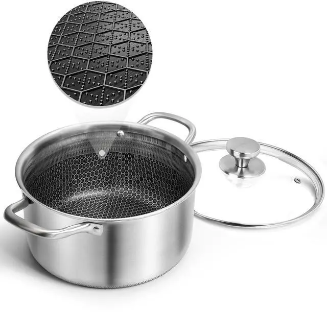 Main image of Hybrid Nonstick 6 Quart Stainless Steel Stockpot with Glass Lid, Induction Stock Pot with Honeycomb Carving, Non-stick Soup Pot Compatible with All Cooktops, Non-Toxic, Dishwasher & Oven Safe