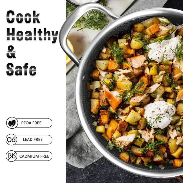 Alt view image 3 of 7 - Hybrid Nonstick 6 Quart Stainless Steel Stockpot with Glass Lid, Induction Stock Pot with Honeycomb Carving, Non-stick Soup Pot Compatible with All Cooktops, Non-Toxic, Dishwasher & Oven Safe