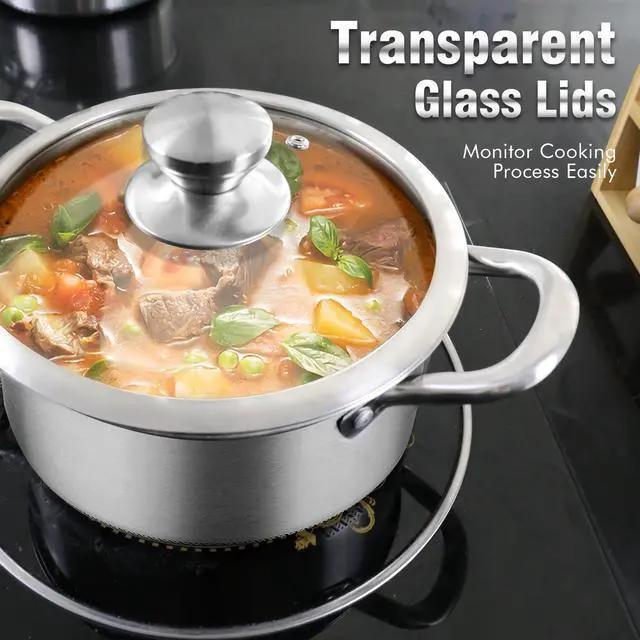 Alt view image 6 of 7 - Hybrid Nonstick 6 Quart Stainless Steel Stockpot with Glass Lid, Induction Stock Pot with Honeycomb Carving, Non-stick Soup Pot Compatible with All Cooktops, Non-Toxic, Dishwasher & Oven Safe