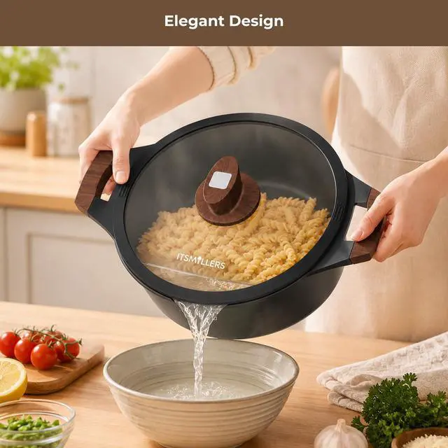 Alt view image 3 of 7 - Nonstick Stock Pot, 6.5 Qt Soup Stock Pot with Strainer Lid, Induction Cooking Pot with Visible Lid for Pasta,Spaghetti, Ceramic Casserole Makes for Effortless Cleanup