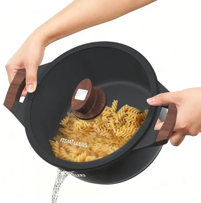 Main image of Nonstick Stock Pot, 6.5 Qt Soup Stock Pot with Strainer Lid, Induction Cooking Pot with Visible Lid for Pasta,Spaghetti, Ceramic Casserole Makes for Effortless Cleanup