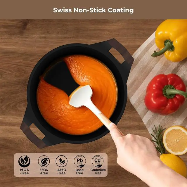 Alt view image 4 of 7 - Nonstick Stock Pot, 6.5 Qt Soup Stock Pot with Strainer Lid, Induction Cooking Pot with Visible Lid for Pasta,Spaghetti, Ceramic Casserole Makes for Effortless Cleanup