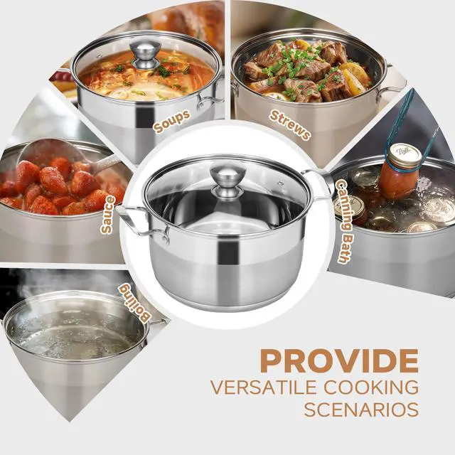 Alt view image 3 of 7 - Stainless Steel Stock Pot - 12 Quart Large Cooking Pot with Lid for Pasta, Soup, Spaghetti, Nonstick Thick Base Deep Stockpot, Kitchen Cookware for Stew, Simmer, Boiling, Canning