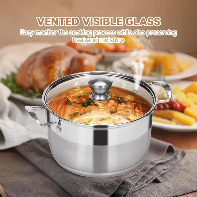 Alt view image 6 of 7 - Stainless Steel Stock Pot - 12 Quart Large Cooking Pot with Lid for Pasta, Soup, Spaghetti, Nonstick Thick Base Deep Stockpot, Kitchen Cookware for Stew, Simmer, Boiling, Canning