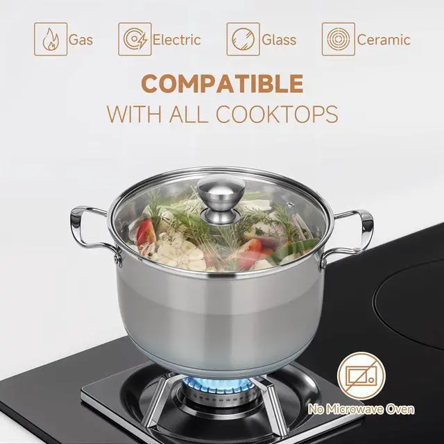 Alt view image 5 of 7 - Stainless Steel Stock Pot - 12 Quart Large Cooking Pot with Lid for Pasta, Soup, Spaghetti, Nonstick Thick Base Deep Stockpot, Kitchen Cookware for Stew, Simmer, Boiling, Canning