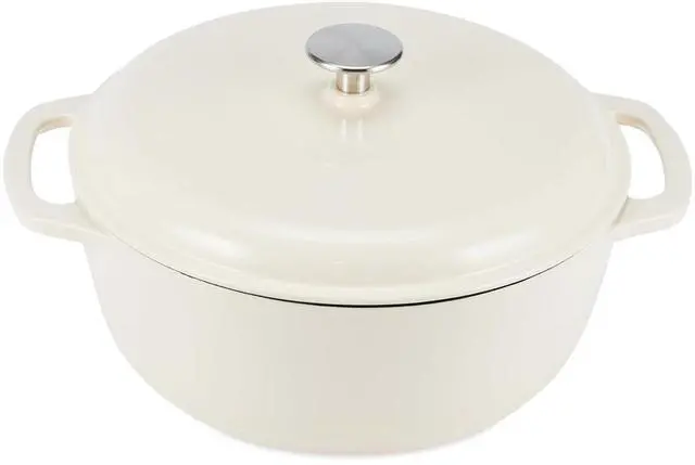 Main image of Enameled Cast Iron Dutch Oven Pot with Lid, Round, Dual Handles, Heavy-Duty, Oven Safe for Stews, Roasting, Baking, 6-Quart, White