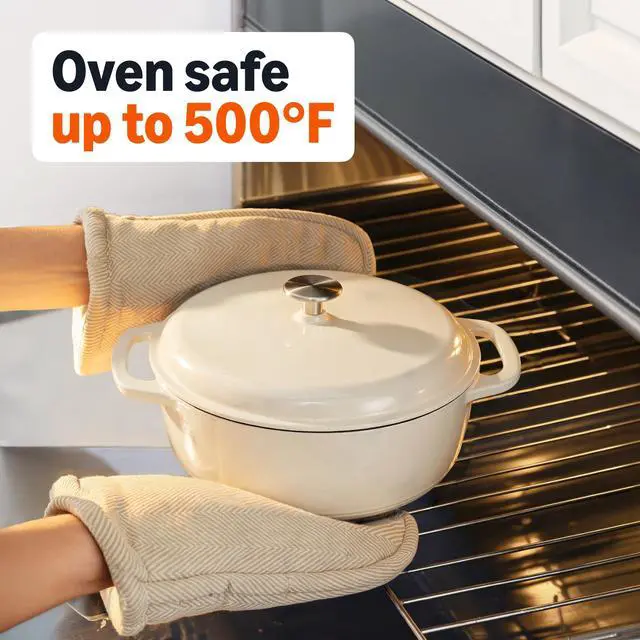 Alt view image 4 of 6 - Enameled Cast Iron Dutch Oven Pot with Lid, Round, Dual Handles, Heavy-Duty, Oven Safe for Stews, Roasting, Baking, 6-Quart, White