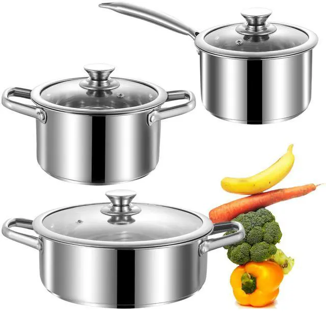 Main image of Stainless Steel pots and pans set, 6 Piece Nonstick Induction Kitchen Cookware Set, Works with Induction/Electric and Gas Cooktops, Nonstick, Oven Safe, Camping Cookware