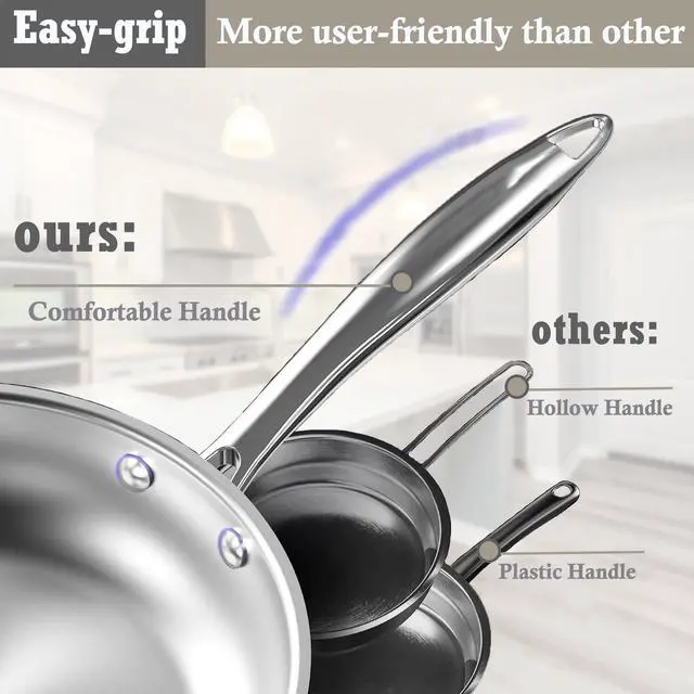 Alt view image 3 of 7 - Stainless Steel pots and pans set, 6 Piece Nonstick Induction Kitchen Cookware Set, Works with Induction/Electric and Gas Cooktops, Nonstick, Oven Safe, Camping Cookware