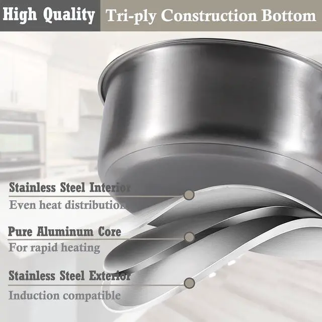Alt view image 4 of 7 - Stainless Steel pots and pans set, 6 Piece Nonstick Induction Kitchen Cookware Set, Works with Induction/Electric and Gas Cooktops, Nonstick, Oven Safe, Camping Cookware